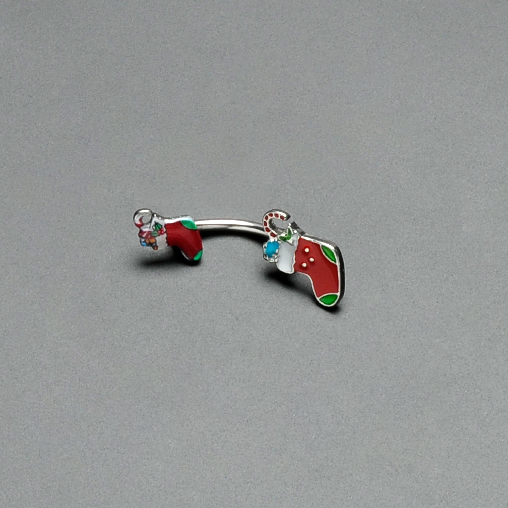 Merry Christmas Stockings Red Green Double Mount Belly Ring