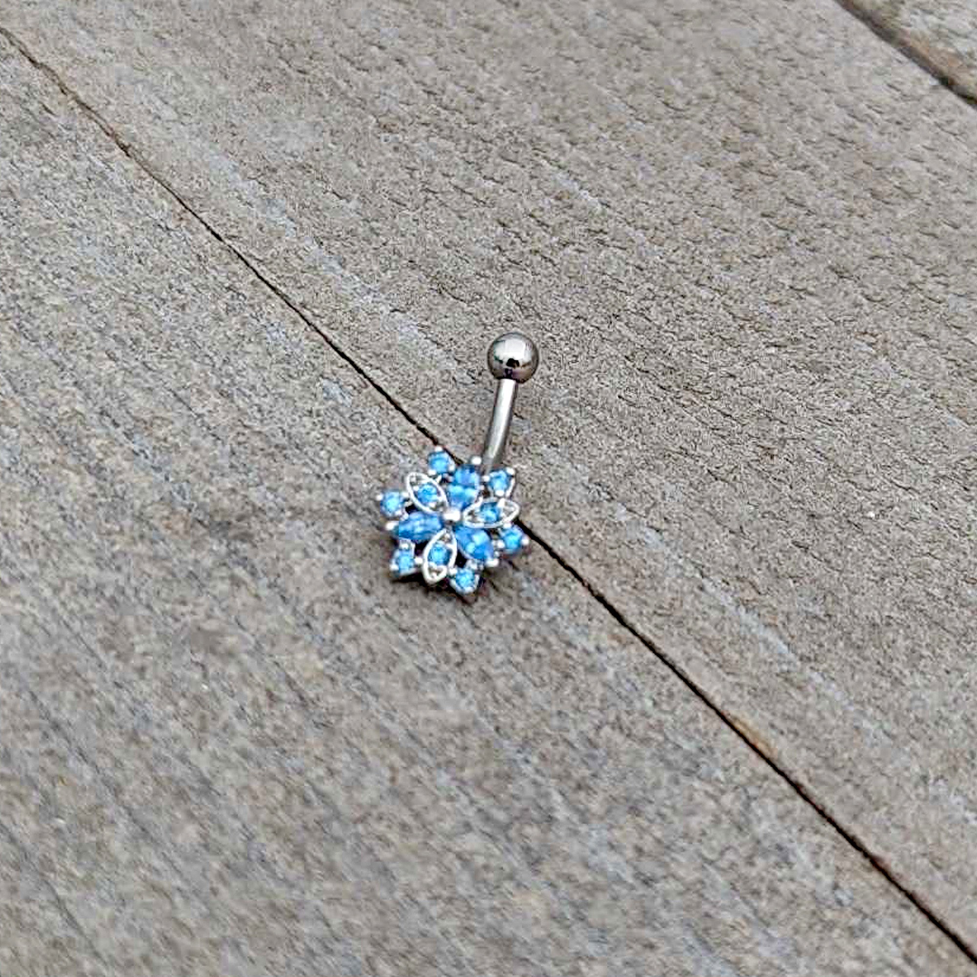 16G 5/16 Blue CZ Gem Snowflake Blues Curved Eyebrow Ring