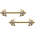 14G 5/8 Clear Gem Gold Tone Spider Bat Barbell Nipple Ring Set
