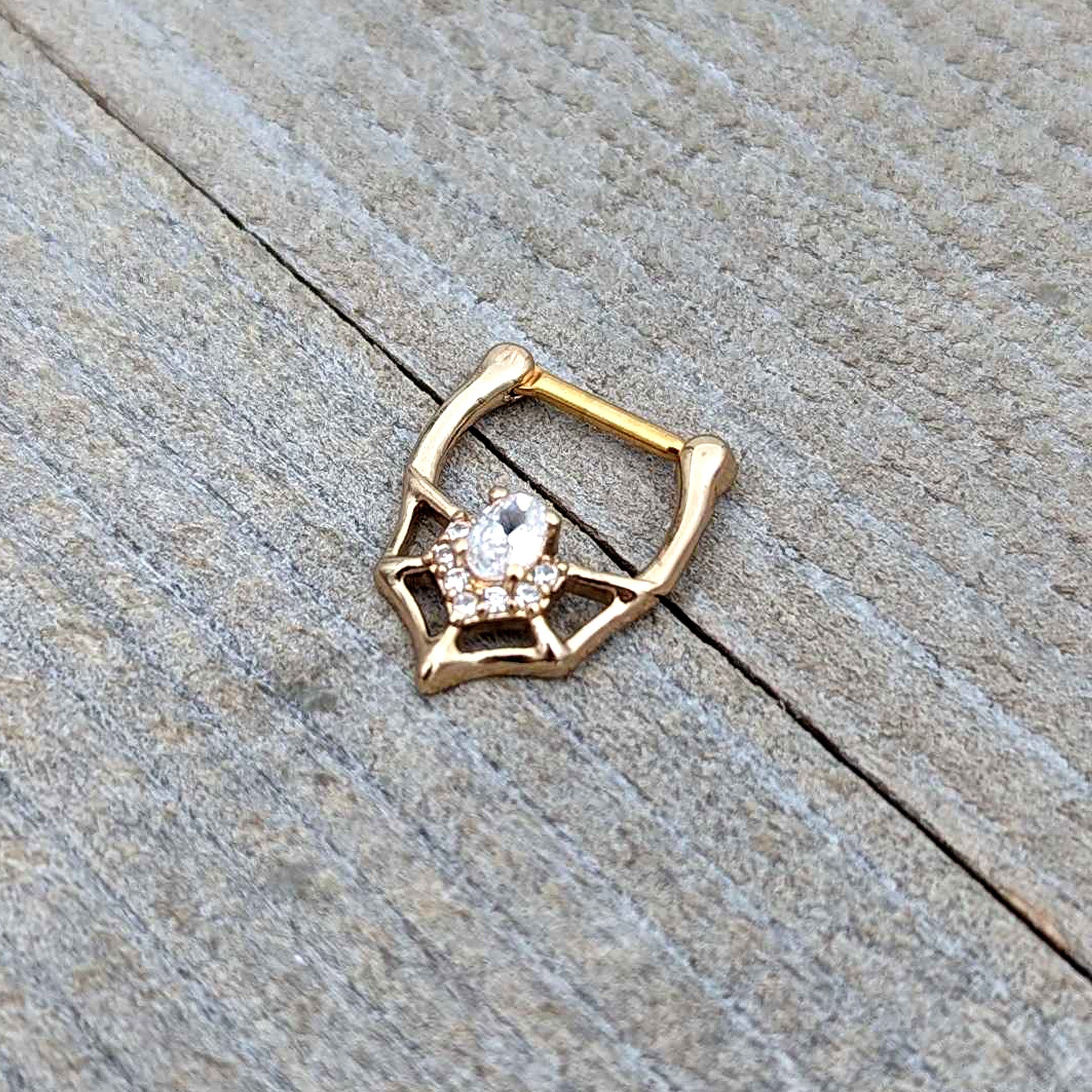16G 5/16 Clear Gem Gold Tone Spider Bat Cartilage Clicker