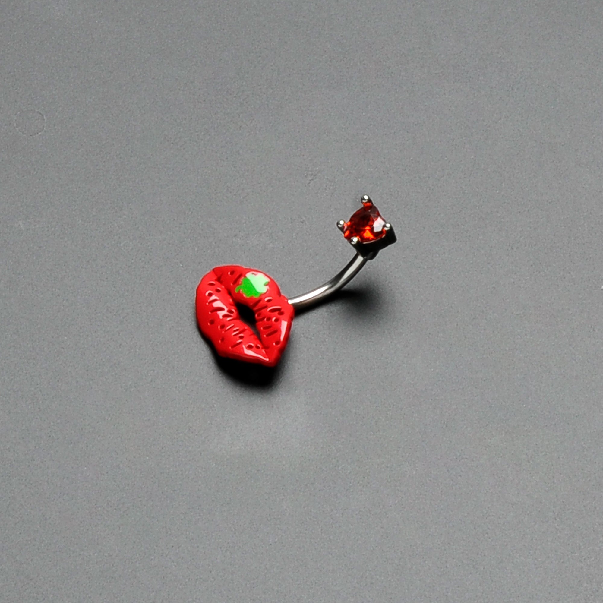 Red CZ Gem Lucky Lips St Patrick's Double Mount Belly Ring