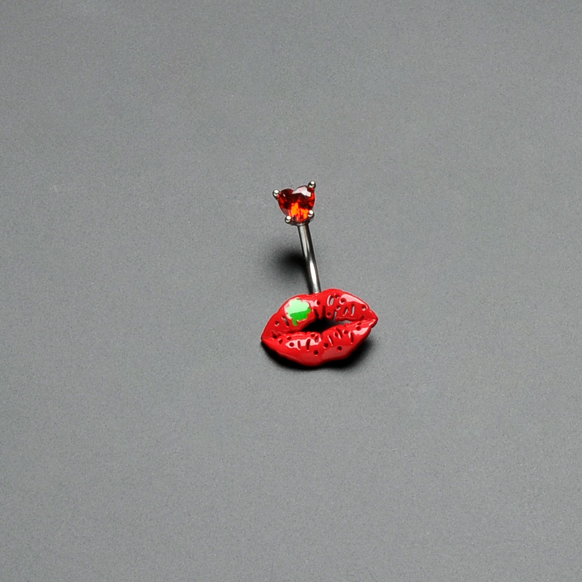 Red CZ Gem Lucky Lips St Patrick's Double Mount Belly Ring
