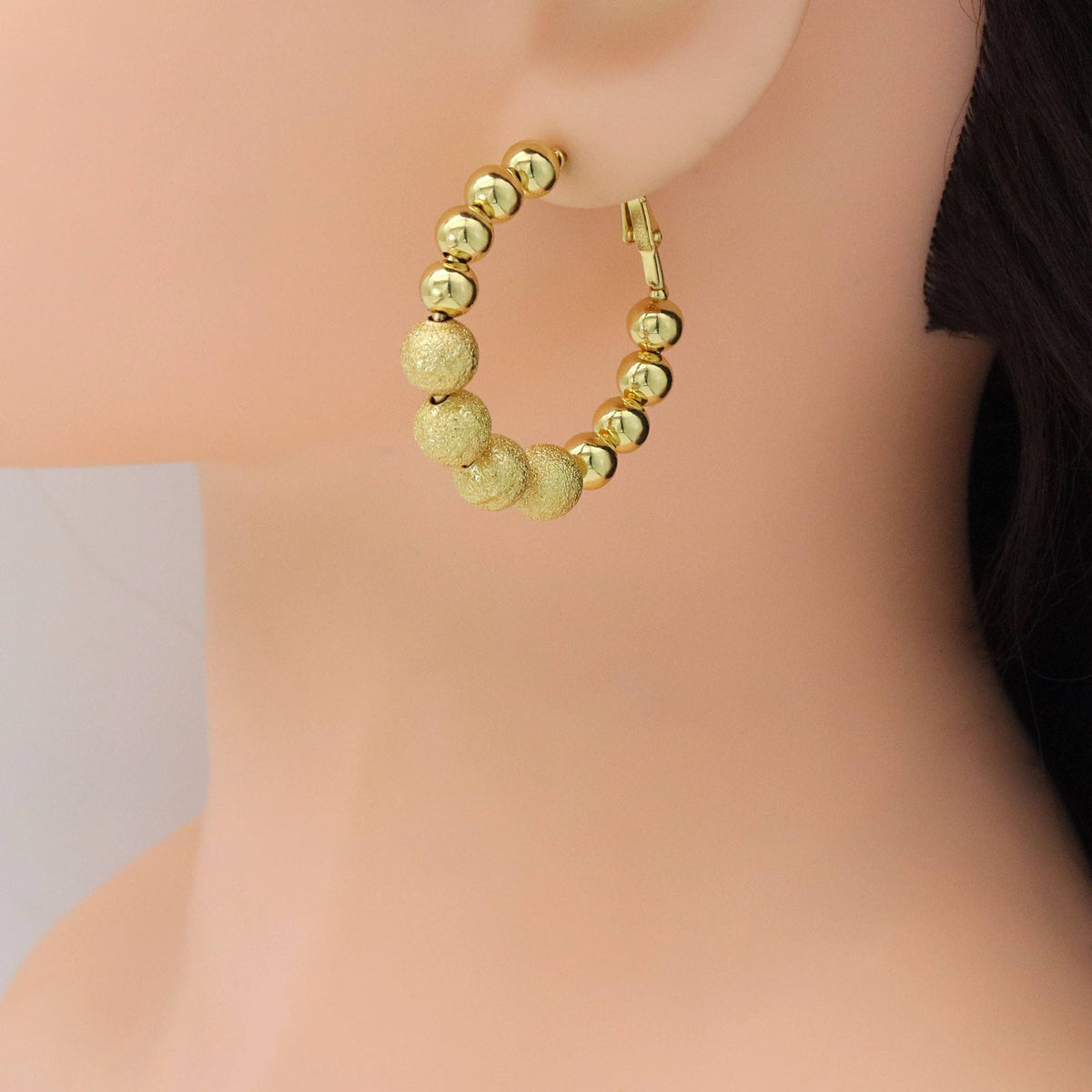 Gold Round Ball Hoop Earrings, Sku#A310