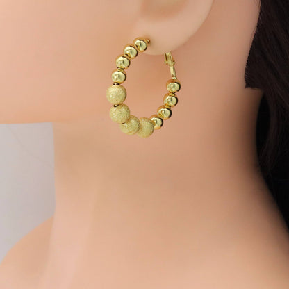 Gold Round Ball Hoop Earrings, Sku#A310
