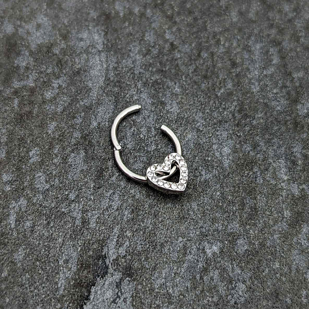 16G 3/8 Clear Gem Open Heart Valentine Hinged Segment Ring
