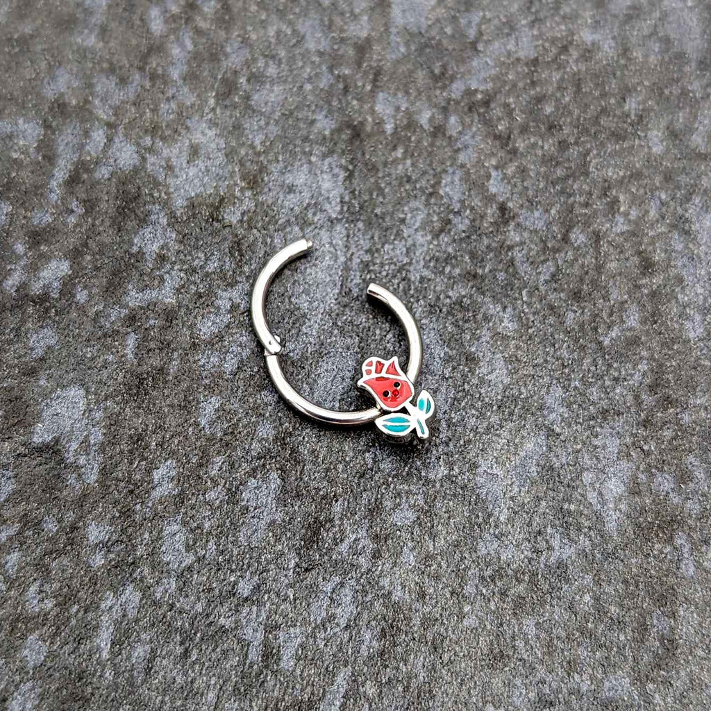 16G 3/8 Sweet Happy Rose Flower Hinged Segment Ring