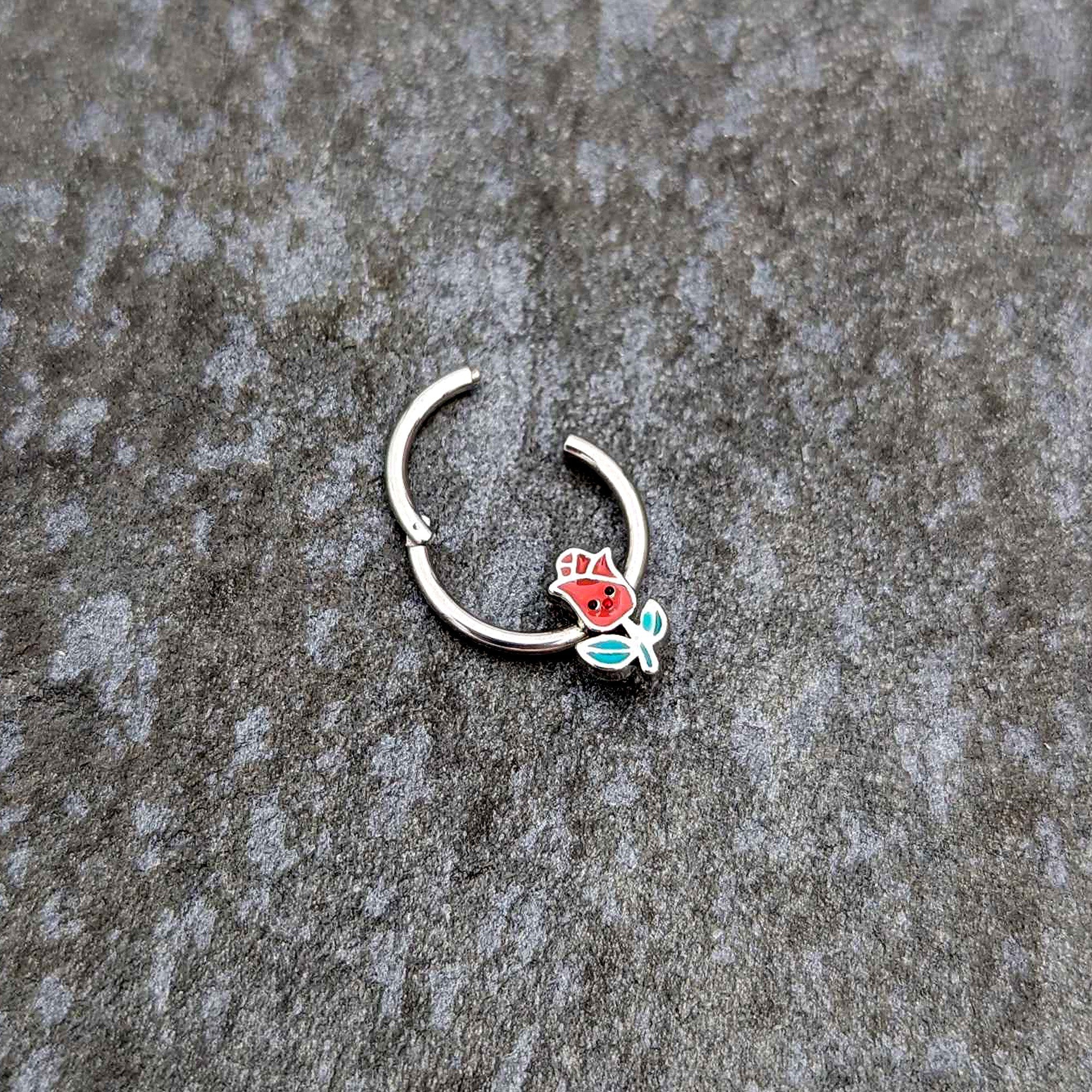 16G 3/8 Sweet Happy Rose Flower Hinged Segment Ring