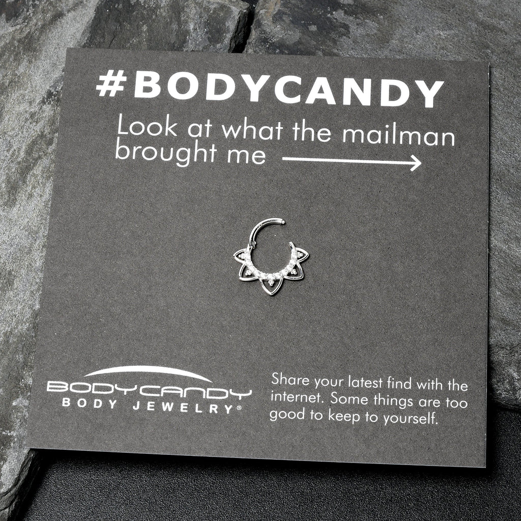 16G 5/16 Clear CZ Gem 14k White Gold Filigree Hinged Segment Ring