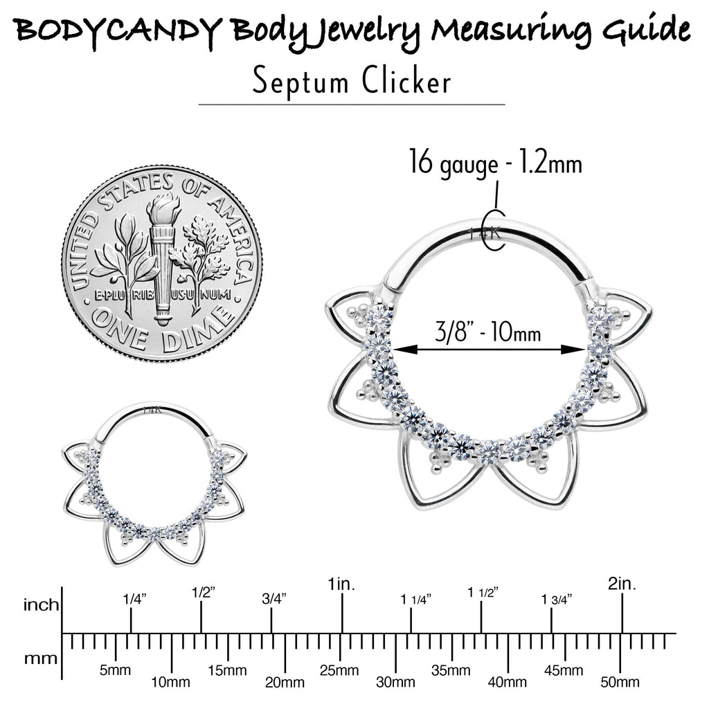 16G 3/8 Clear CZ Gem 14k White Gold Filigree Hinged Segment Ring