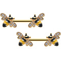 14G 9/16 Clear CZ Gem Gold Hue Honey Bees Barbell Nipple Ring Set