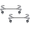14G 9/16 Clear Black CZ Gem Sexy Snakes Barbell Nipple Ring Set