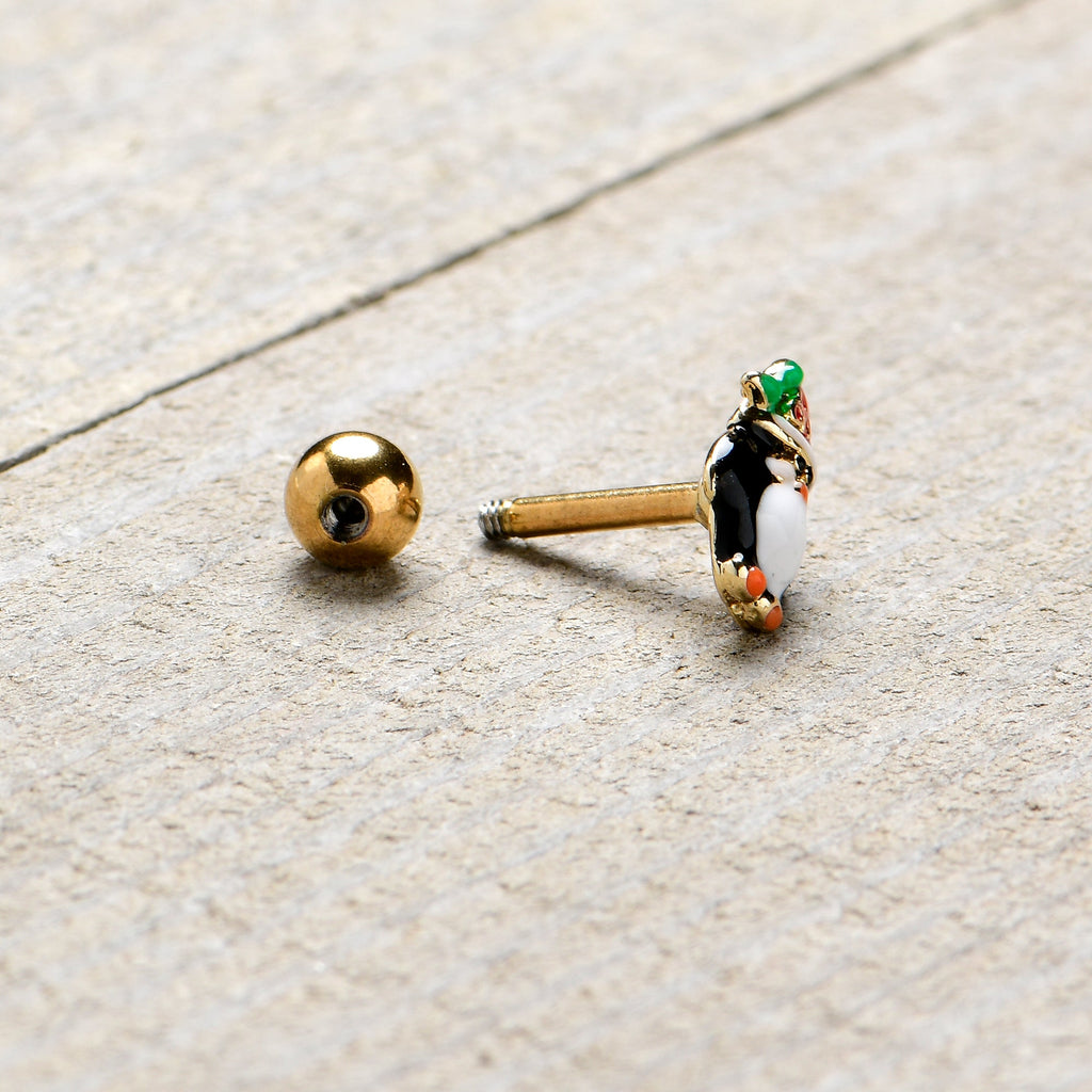 16G 1/4 Gold Tone Holly Hat Penguin Cartilage Tragus Earring