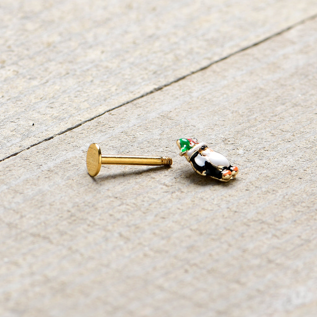 16G 5/16 Gold Tone Holly Hat Penguin Holiday Labret Monroe Tragus