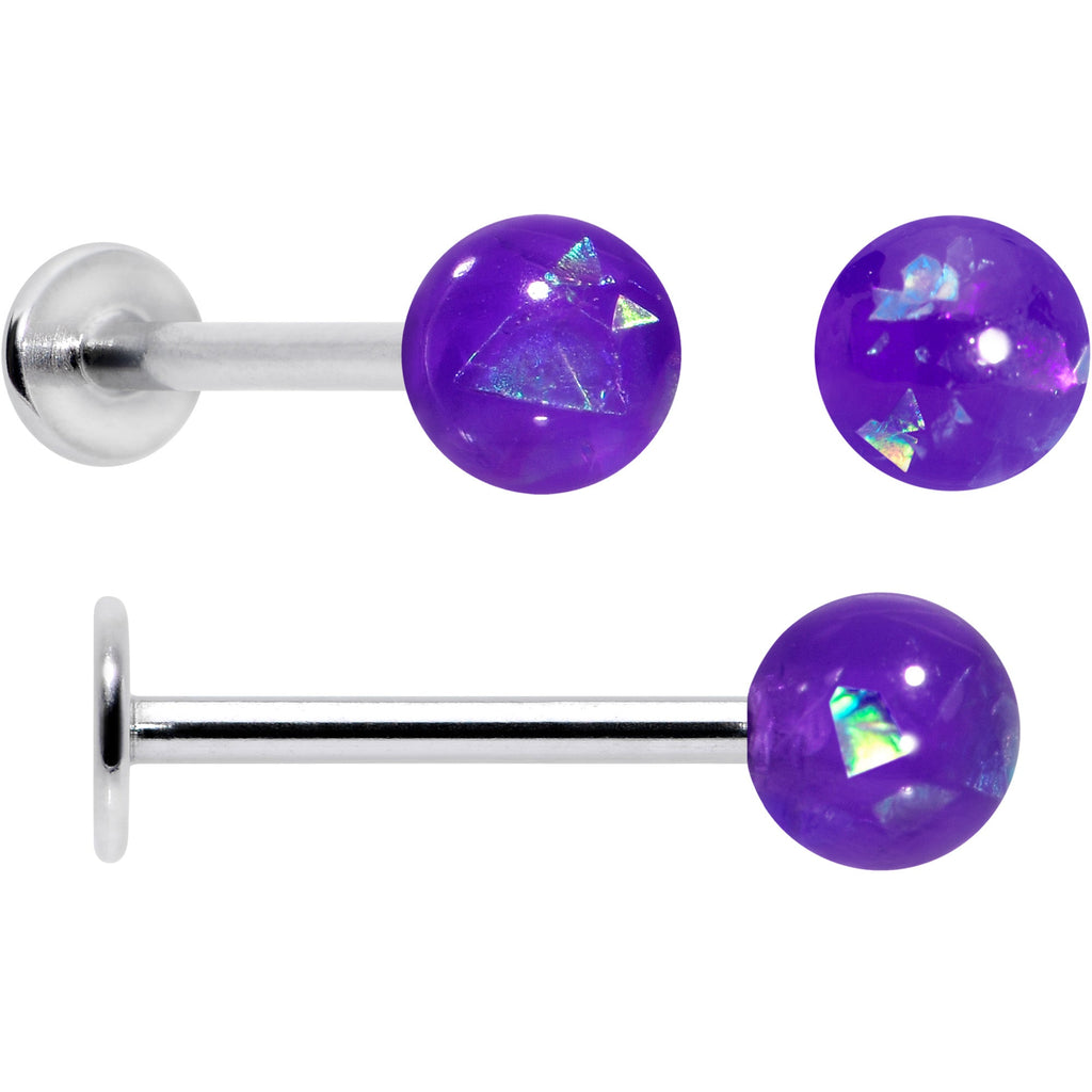 16G 5/16 3/8 Purple Gem Faux Opal Labret Monroe Tragus Set of 4