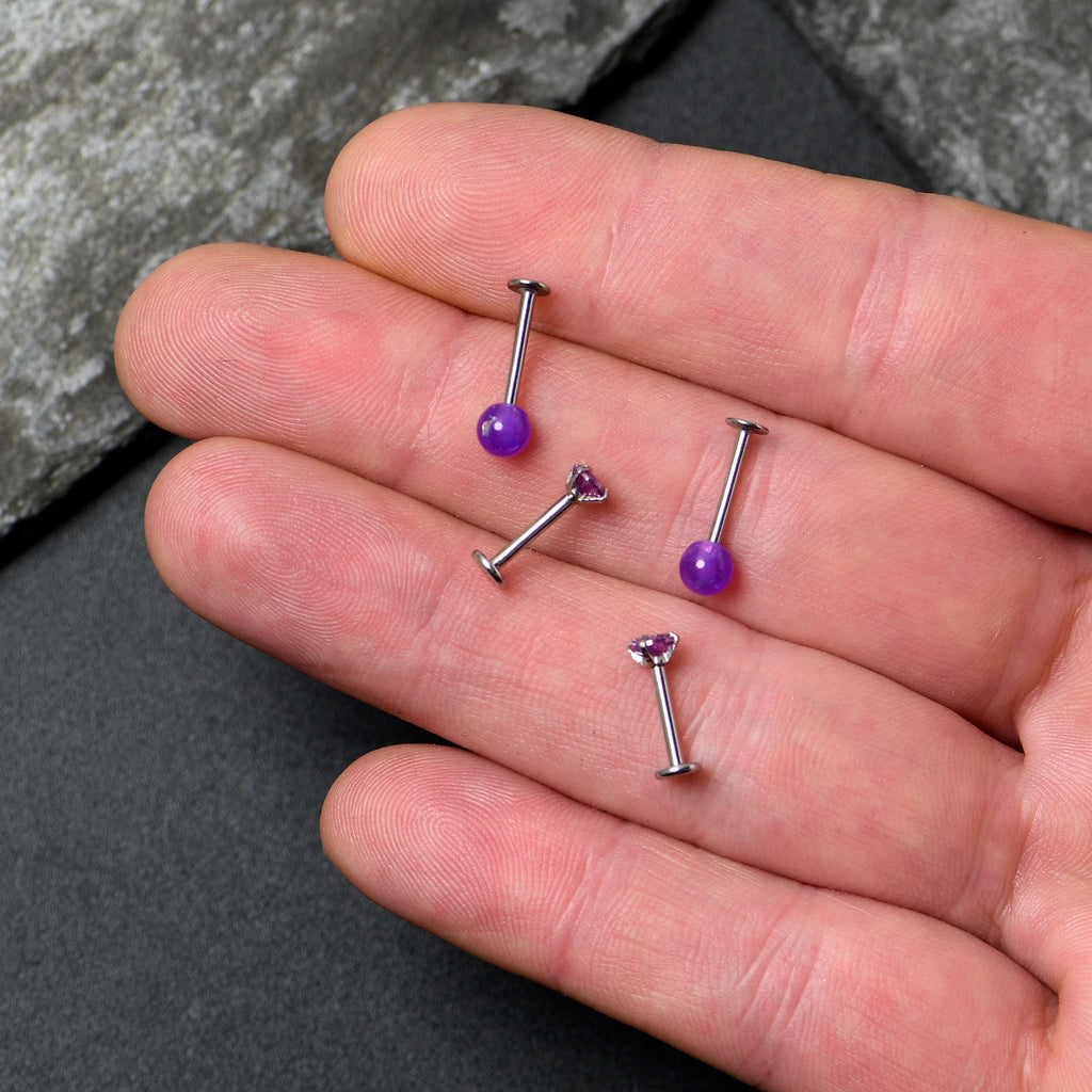 16G 5/16 3/8 Purple Gem Faux Opal Labret Monroe Tragus Set of 4