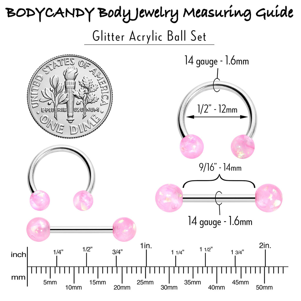 14G 3/8 9/16 Pink Faux Opal Horseshoe Barbell Nipple Ring Set of 4