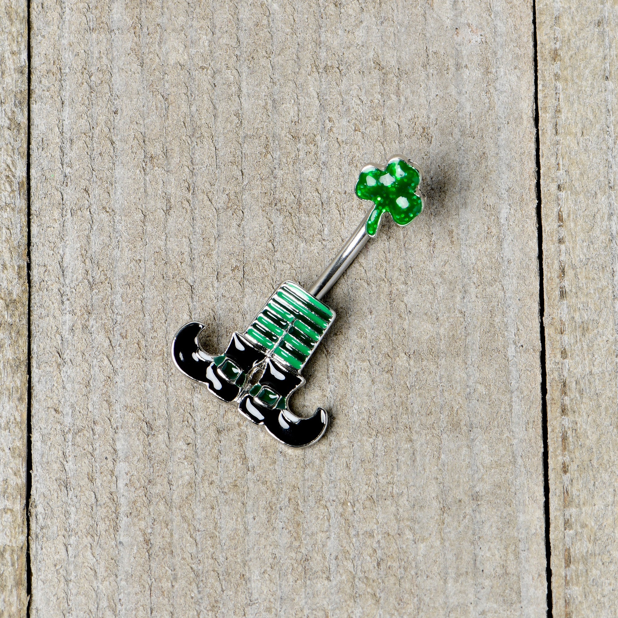 Leprechaun Legs Shamrock St Patricks Double Mount Belly Ring