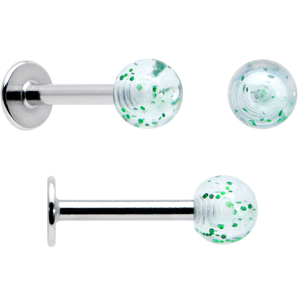16G 1/4 Leprechaun Legs Shamrock UV Glow Labret Set of 3