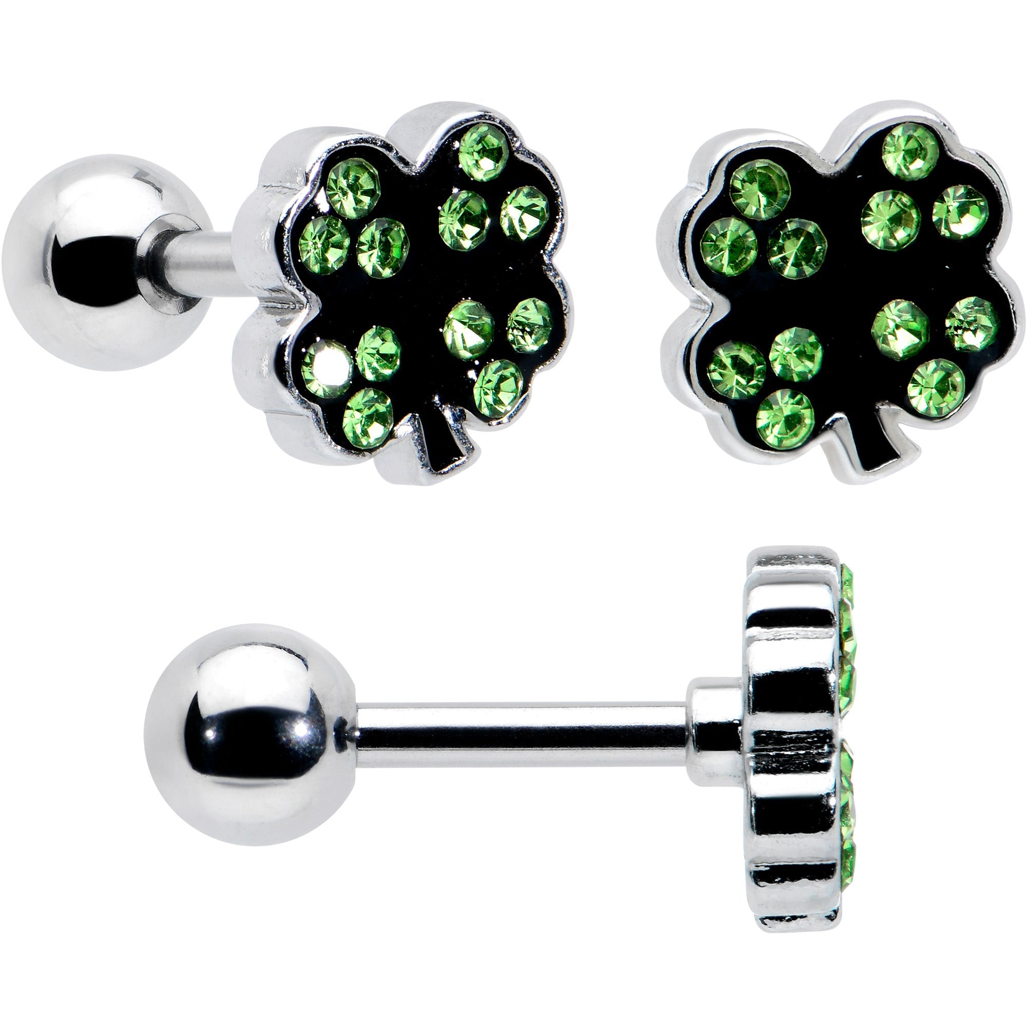 16G 1/4 Green Gem  Shamrock Pot of Gold Cartilage Earring Curation Set of 3
