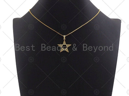 Mulicolor CZ Micro Pave Five point Star Shape Pendant, CZ Pave Star Charm, Gold Pave Star Pendant, 25mm, Sku#LK80