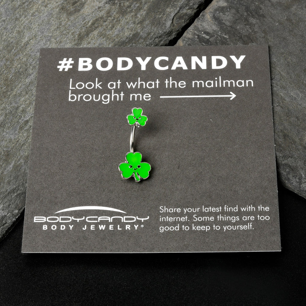Sweet Happy Shamrocks St Patricks Day Double Mount Belly Ring