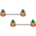 14G 9/16 Sweet Happy Leprechaun St Patricks Day Nipple Ring Set