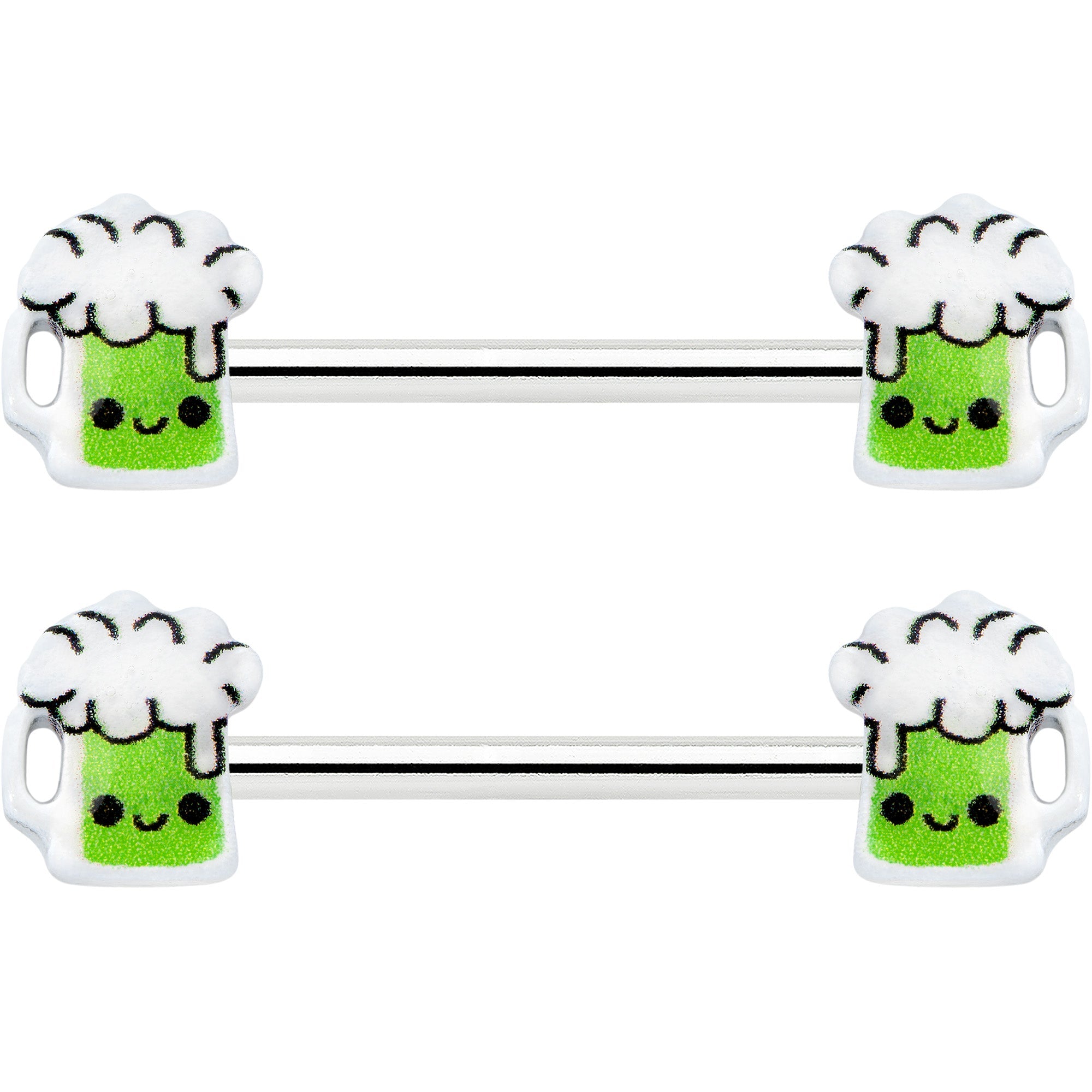 14G 9/16 Sweet Happy Green Beer St Patricks Day Nipple Ring Set