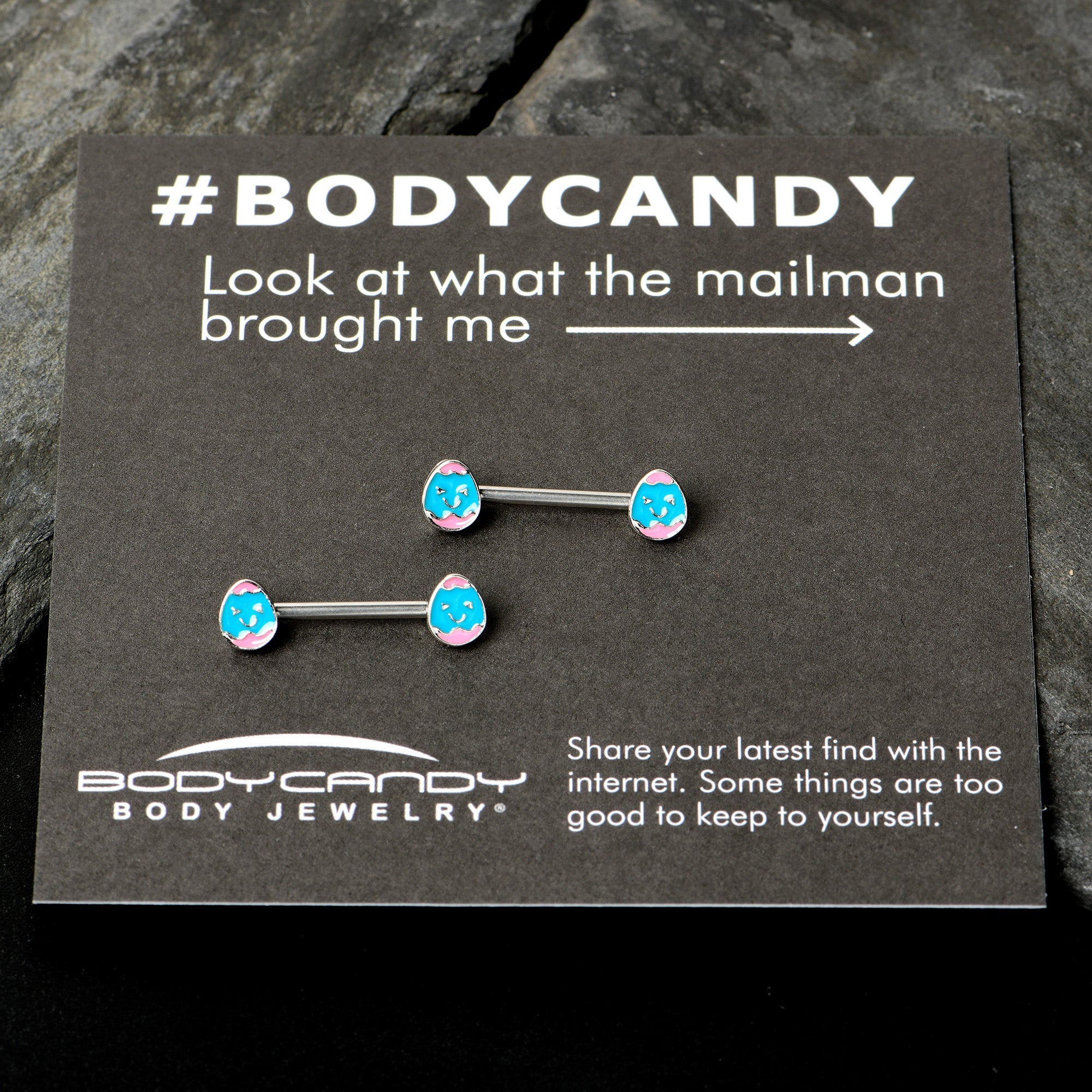 14G 9/16  Blue Pink Celebration Easter Egg Barbell Nipple Ring Set
