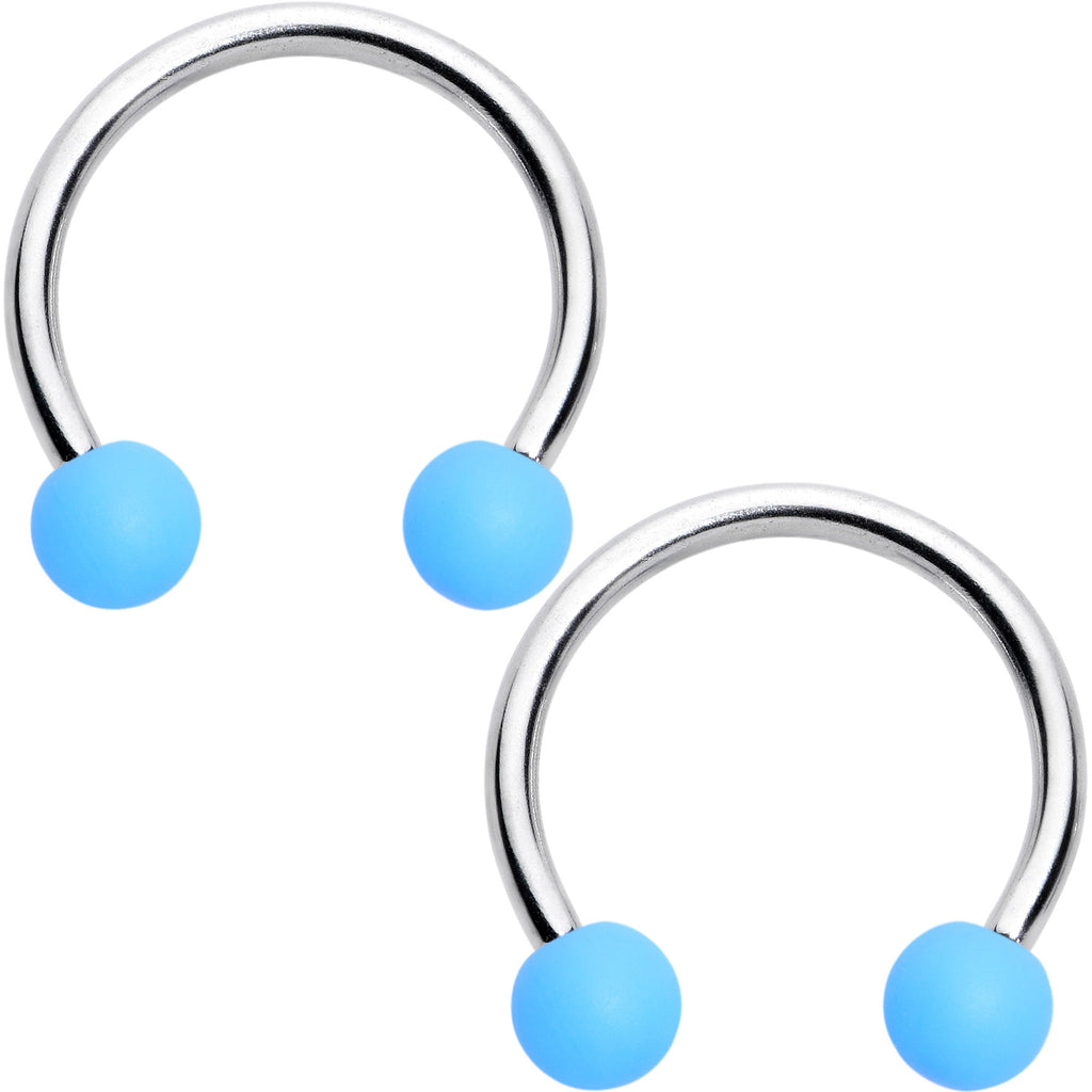 16G 3/8 Matte Black Blue Teal Horseshoe Circular Barbell Set of 6