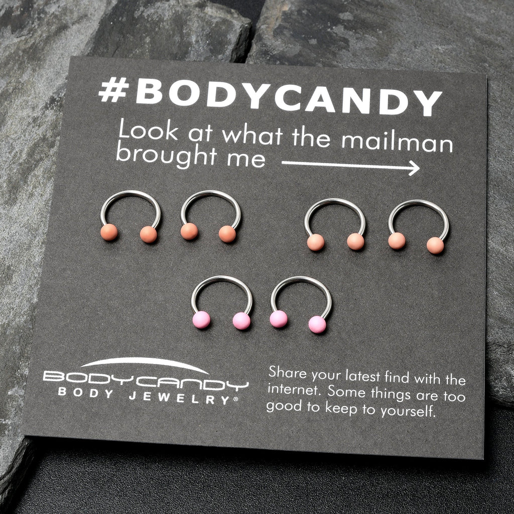 16G 3/8 Matte Pinks Peach Horseshoe Circular Barbell Set of 6