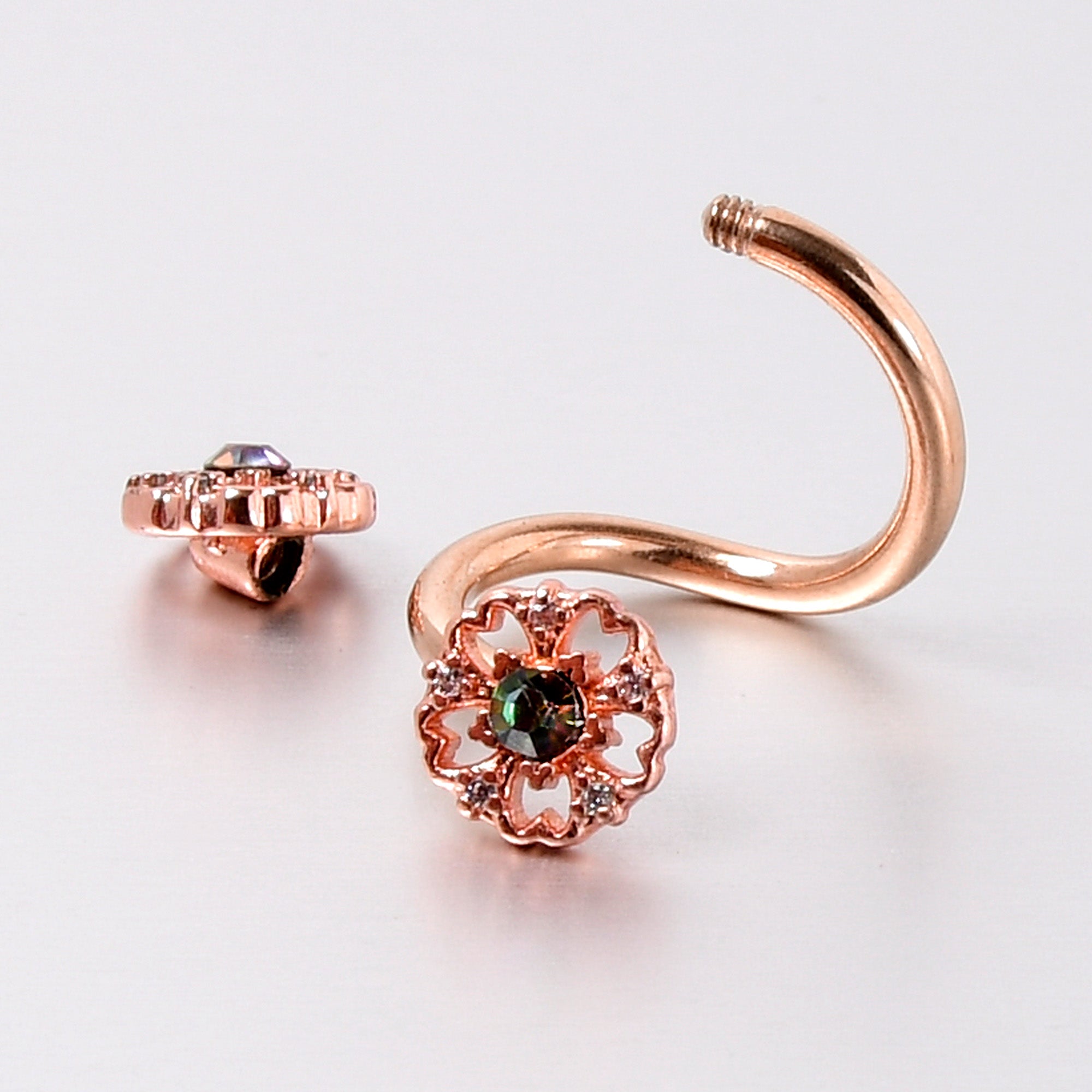 Vitrail Gem Rose Gold Tone Flower Spiral Twister Belly Ring