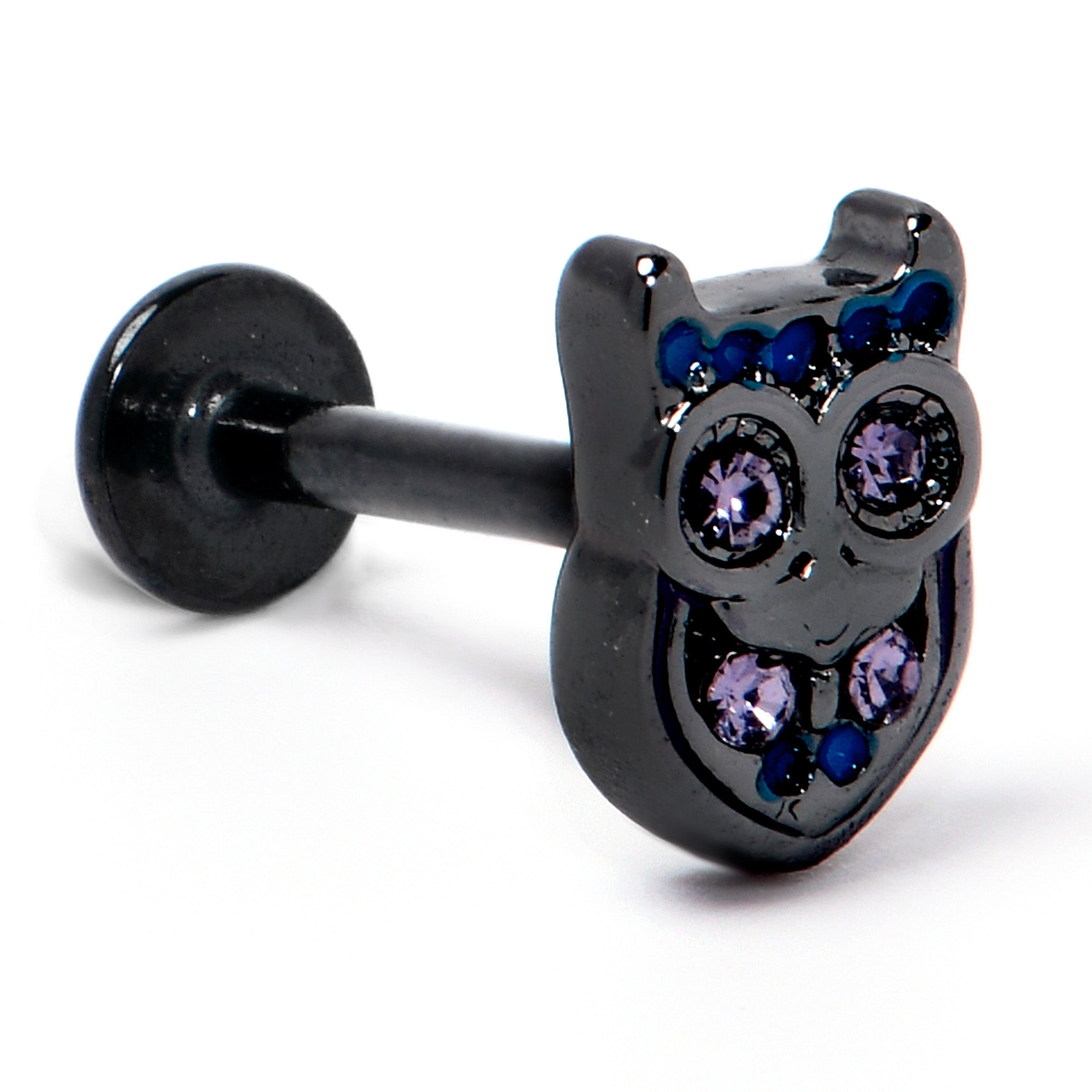 16G 5/16 Purple Gem Black Opulent Owl Labret Monroe Tragus