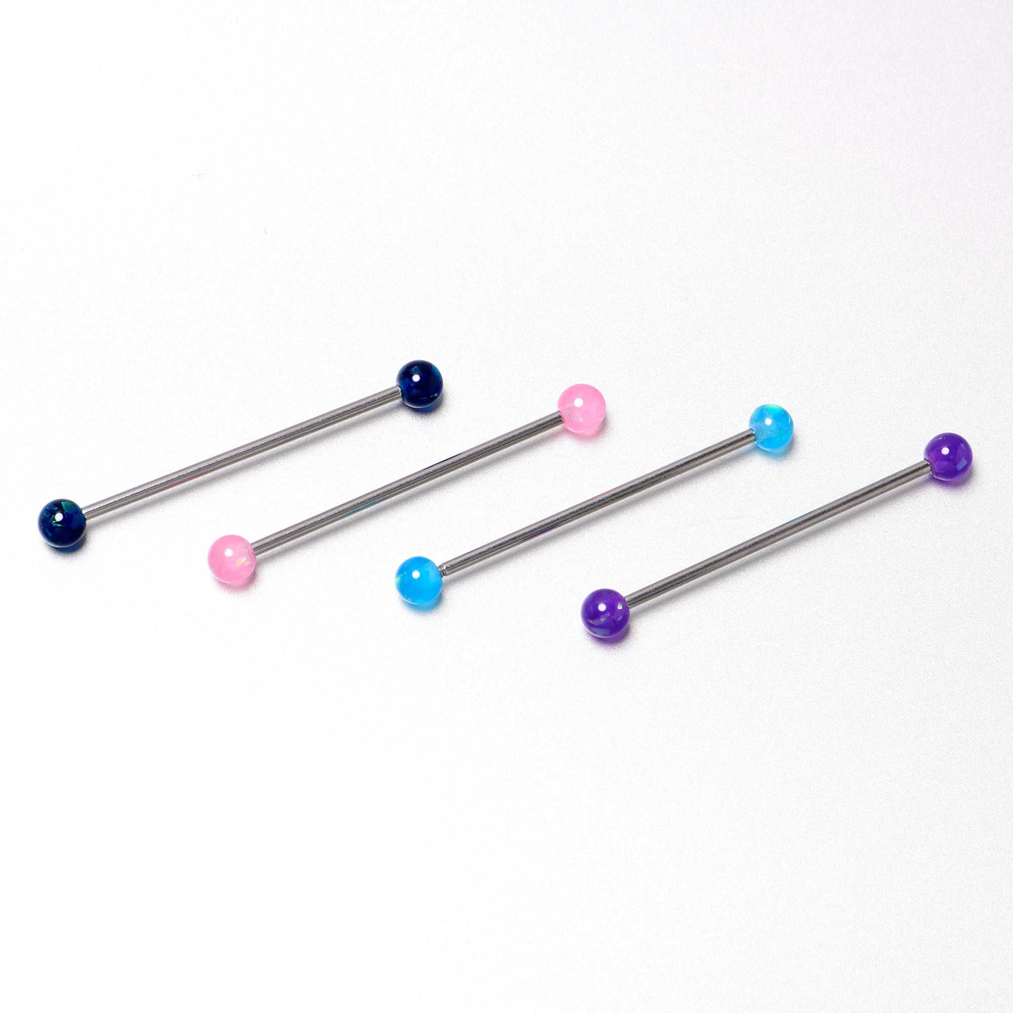 14G Pink Blue Purple Faux Opal Pack Industrial Barbell Set of 4