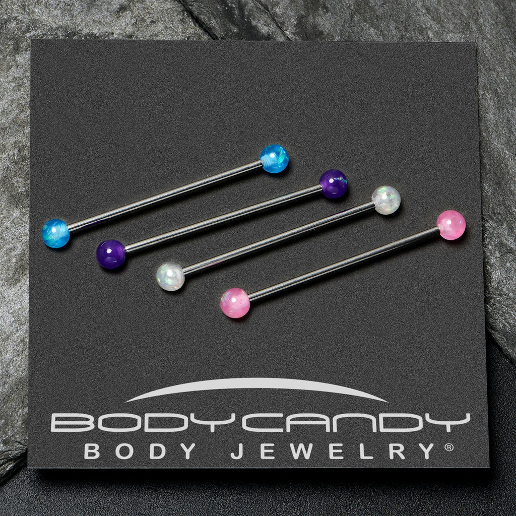14G Pink White Purple Faux Opal Pack Industrial Barbell Set of 4