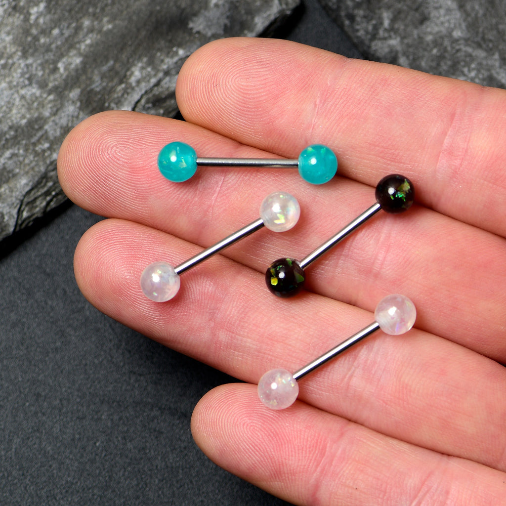 Green Aurora White Black Faux Opal Pack Tongue Ring Set of 4