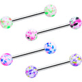 Green Blue Pink Splatter Barbell Tongue Ring Set of 4