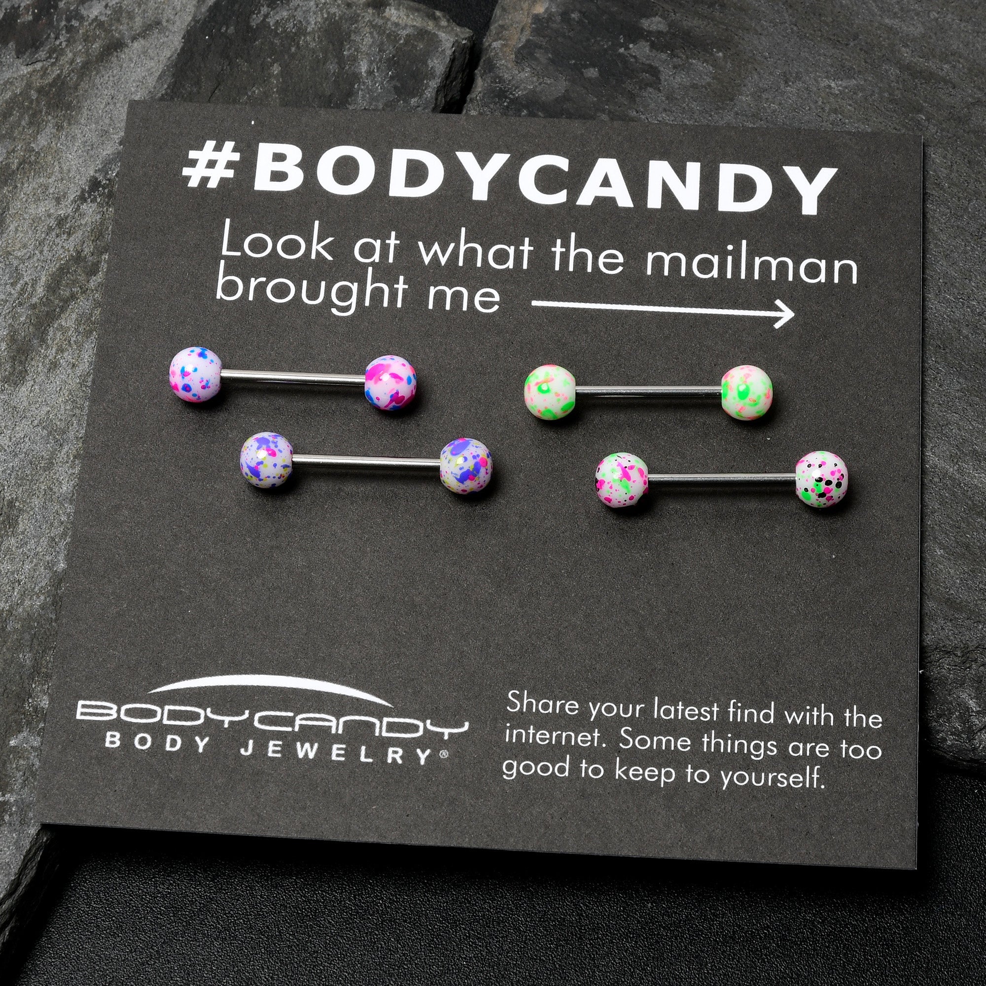 Green Blue Pink Splatter Barbell Tongue Ring Set of 4