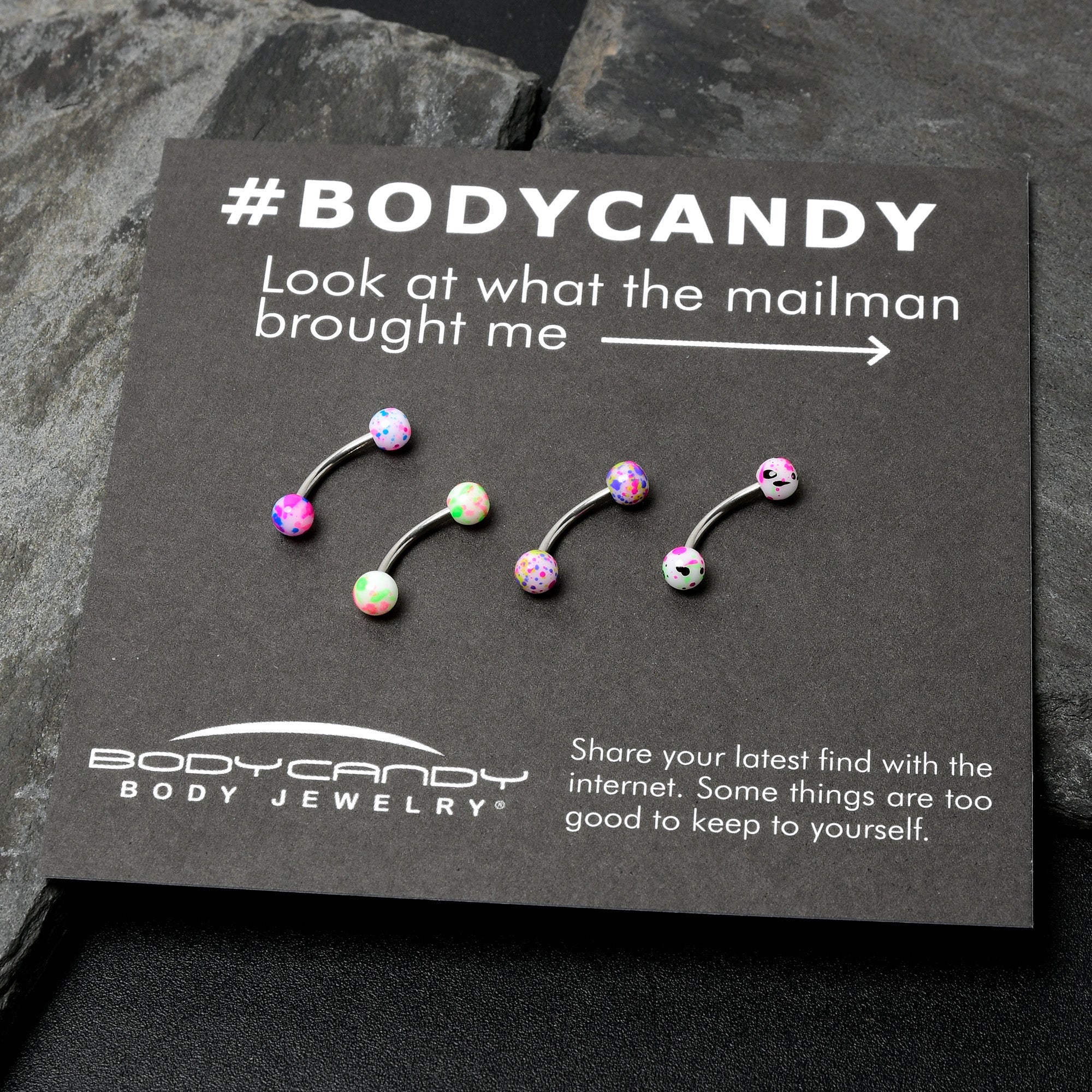 16G 3/8 Splatter Pink Green Blue Curved Eyebrow Ring Set of 4