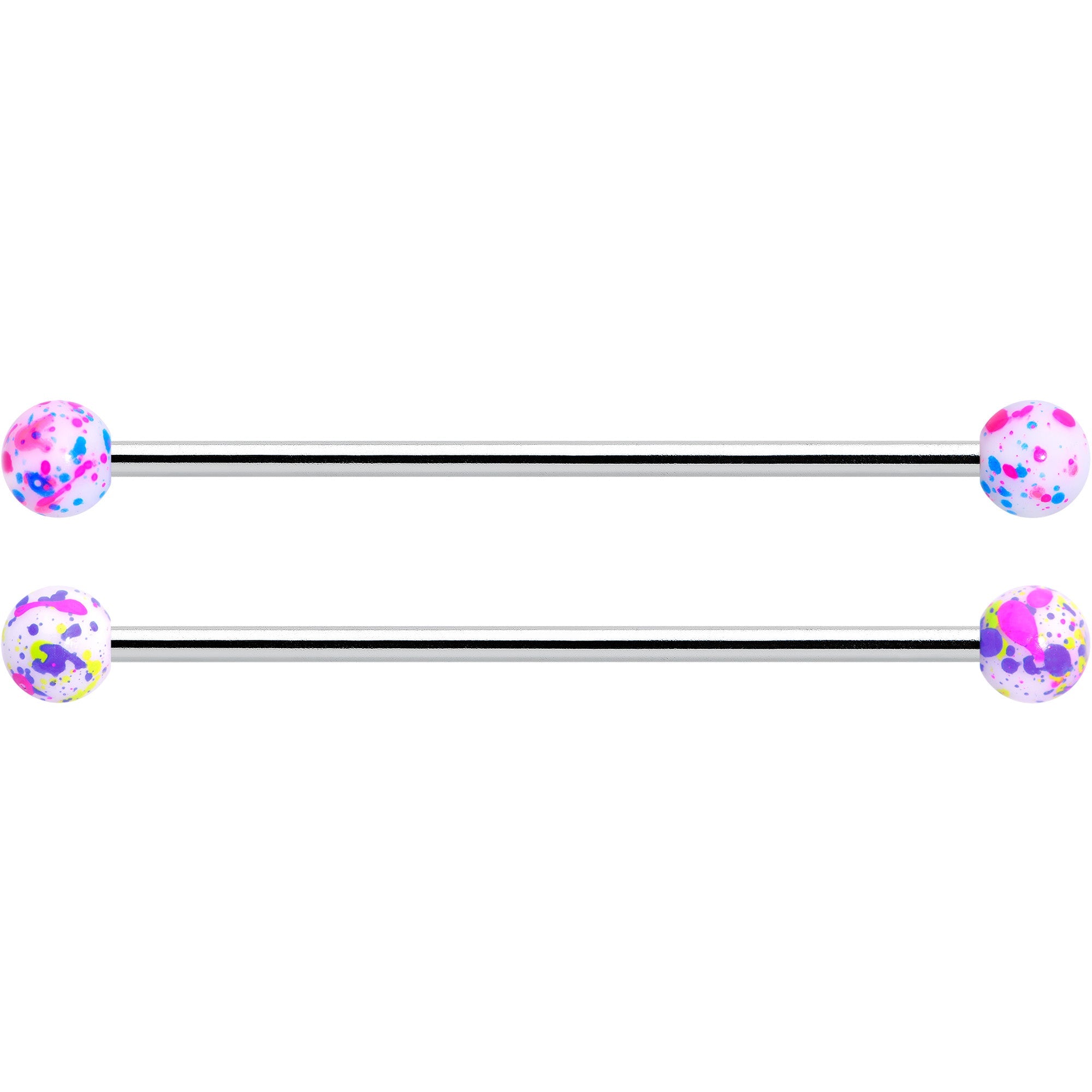 14G Splatter Pink White Purple Industrial Barbell 38mm Set of 4