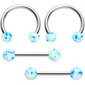 14G 9/16 1/2 Splatter Blue Green Barbell Horseshoe Nipple Ring Set of 4