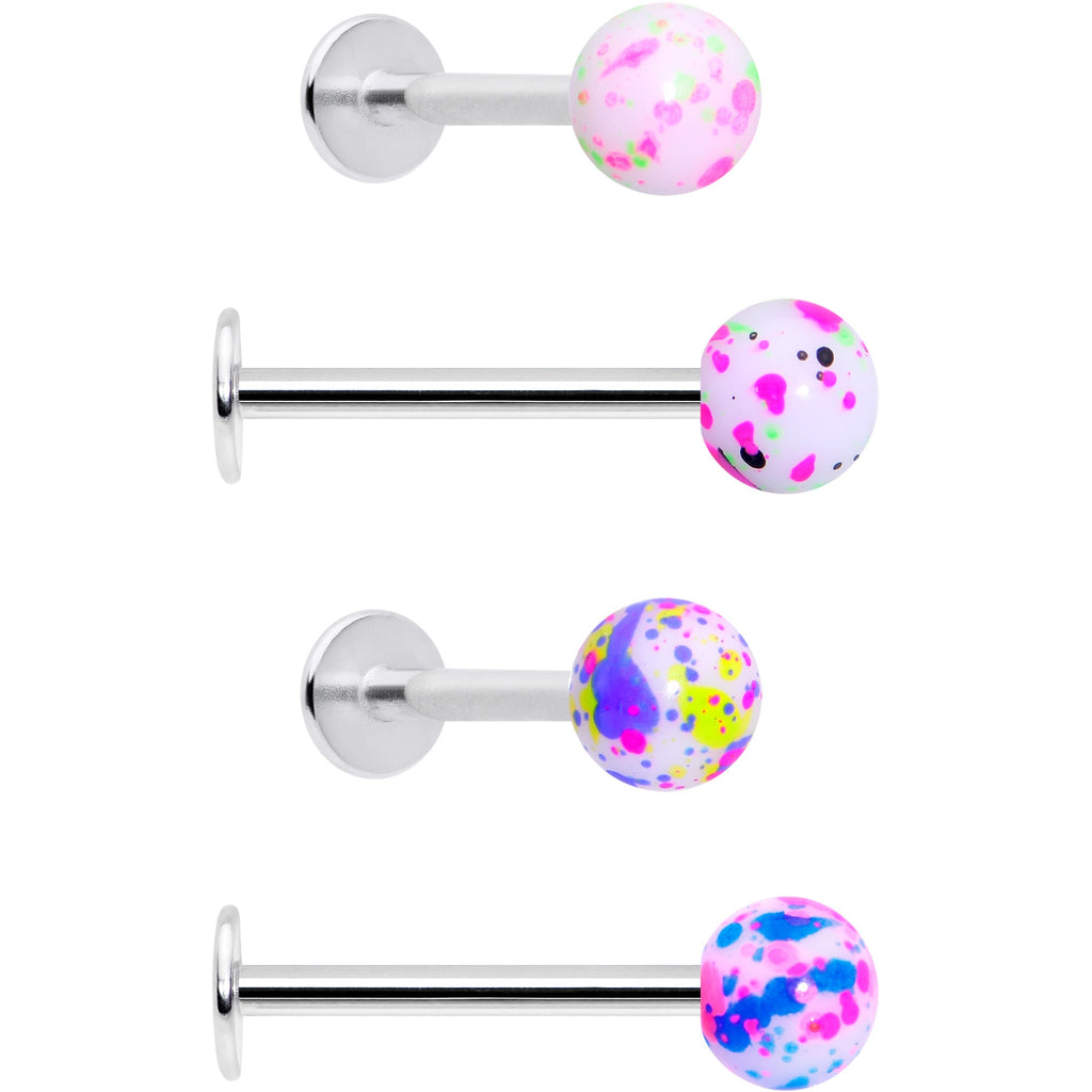 16G 3/8 Splatter Pink Blue Labret Monroe Tragus Set of 4