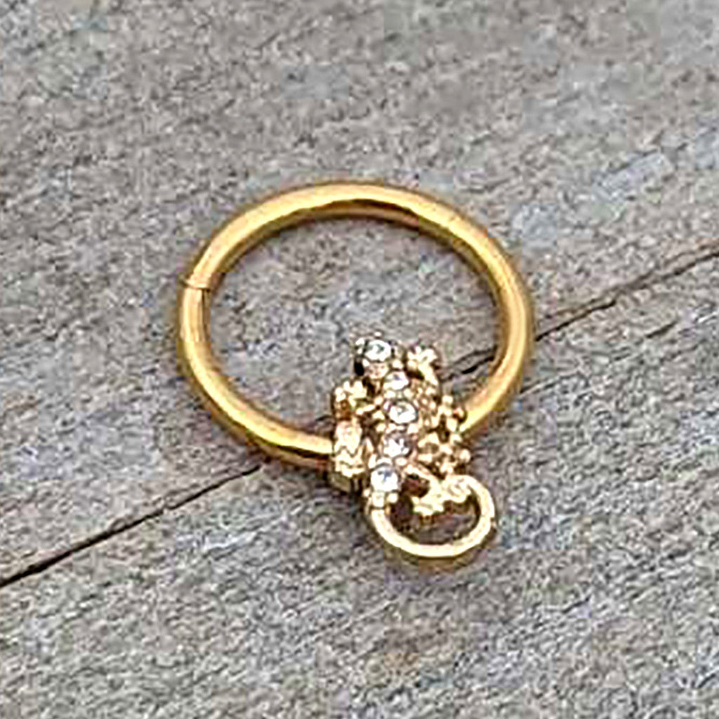 16G 3/8 Clear Gem Gold Tone Luscious Lizard Hinged Segment Ring
