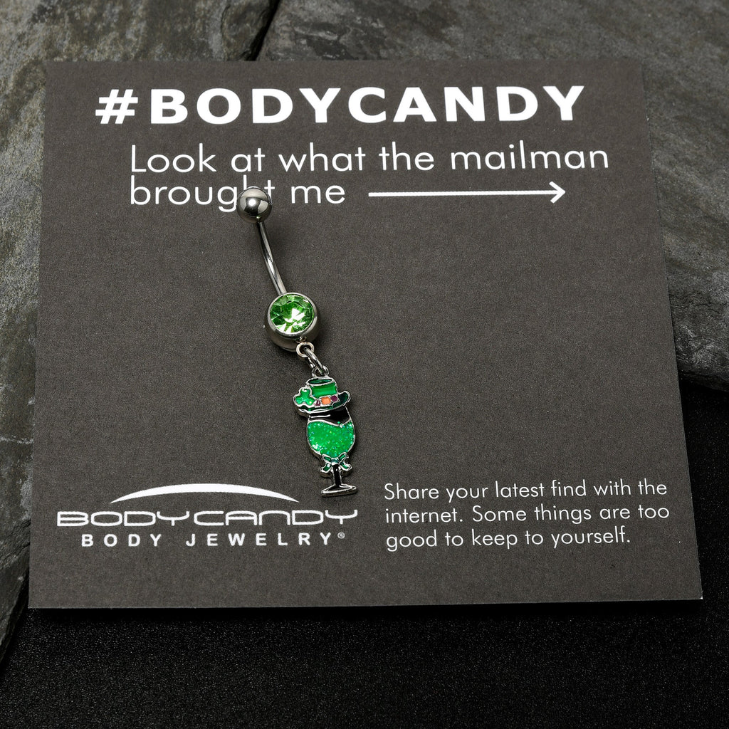 Green Gem Fancy Leprechaun St Patricks Dangle Belly Ring