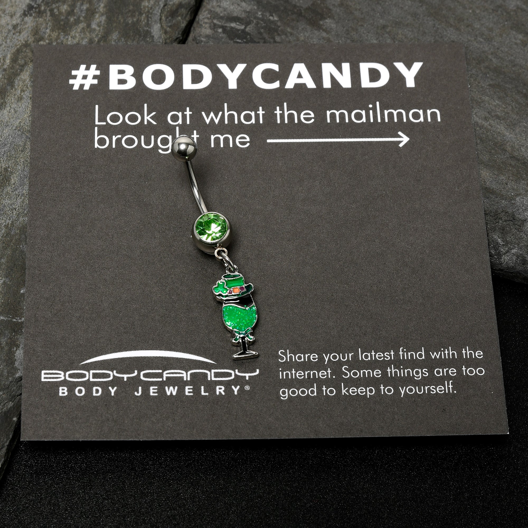 Green Gem Fancy Leprechaun St Patricks Dangle Belly Ring