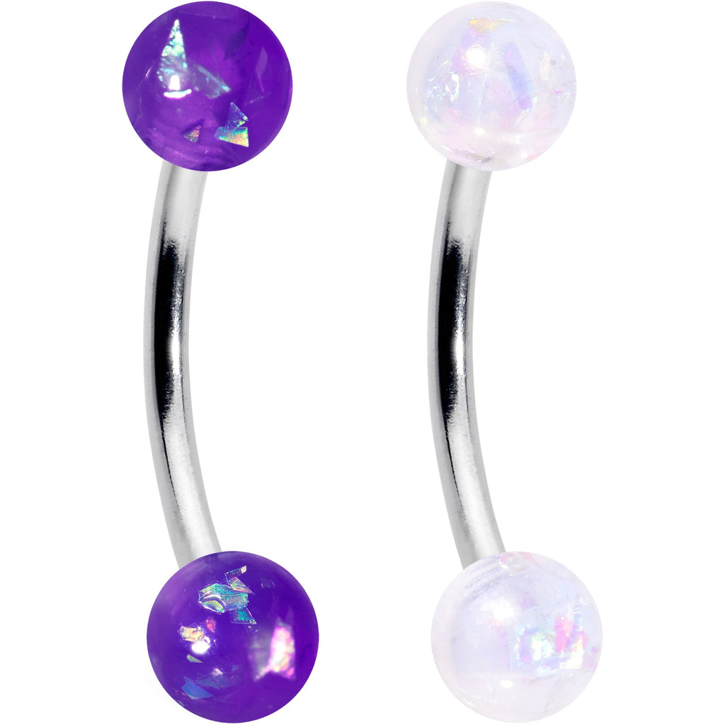 16G 3/8 Pink White Purple Faux Opal PackCurved Eyebrow Ring Set of 4