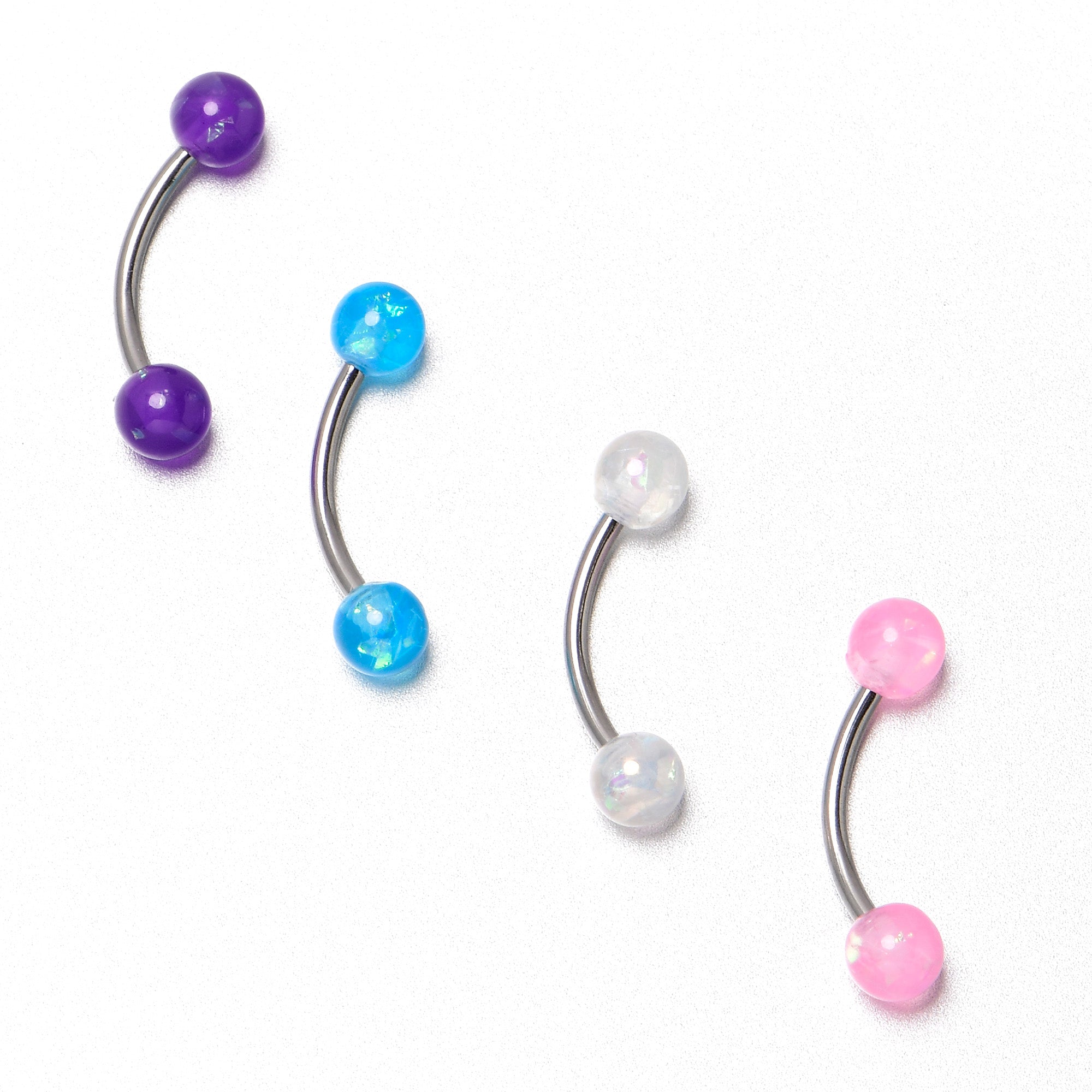 16G 3/8 Pink White Purple Faux Opal PackCurved Eyebrow Ring Set of 4