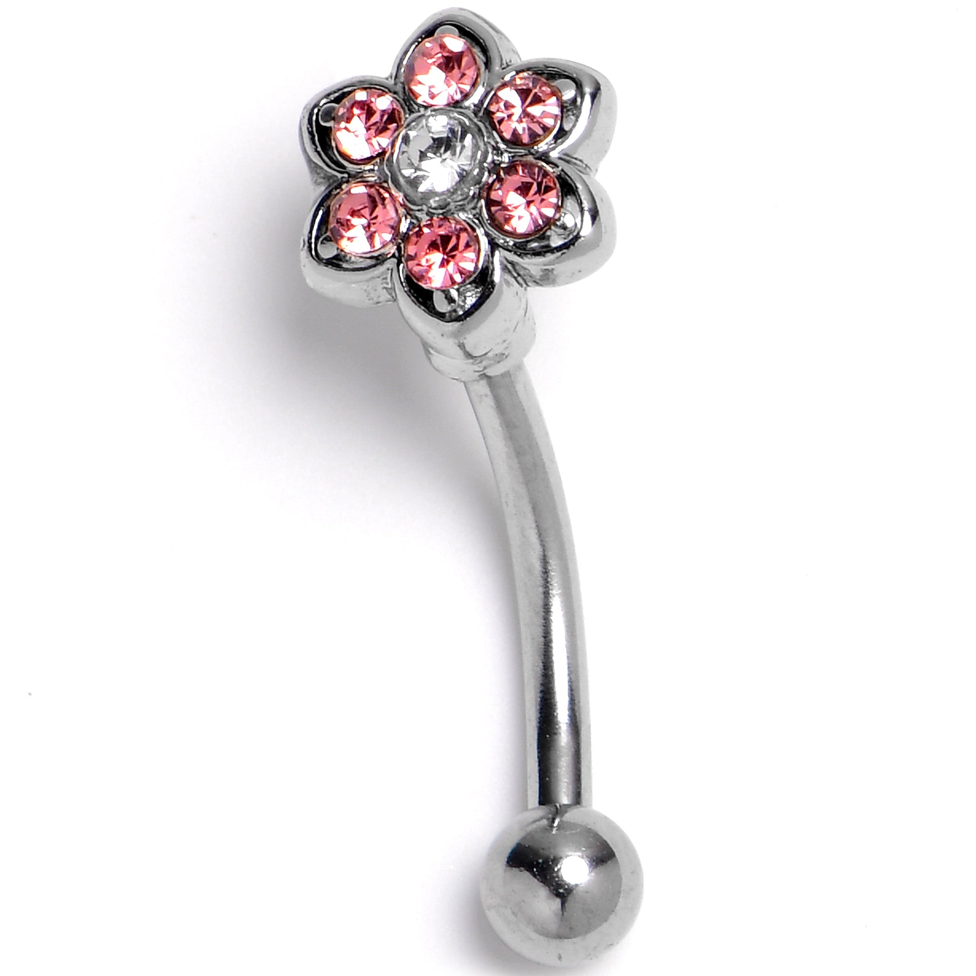 16G 5/16 Pink Radiant Blossom Flower Curved Eyebrow Ring