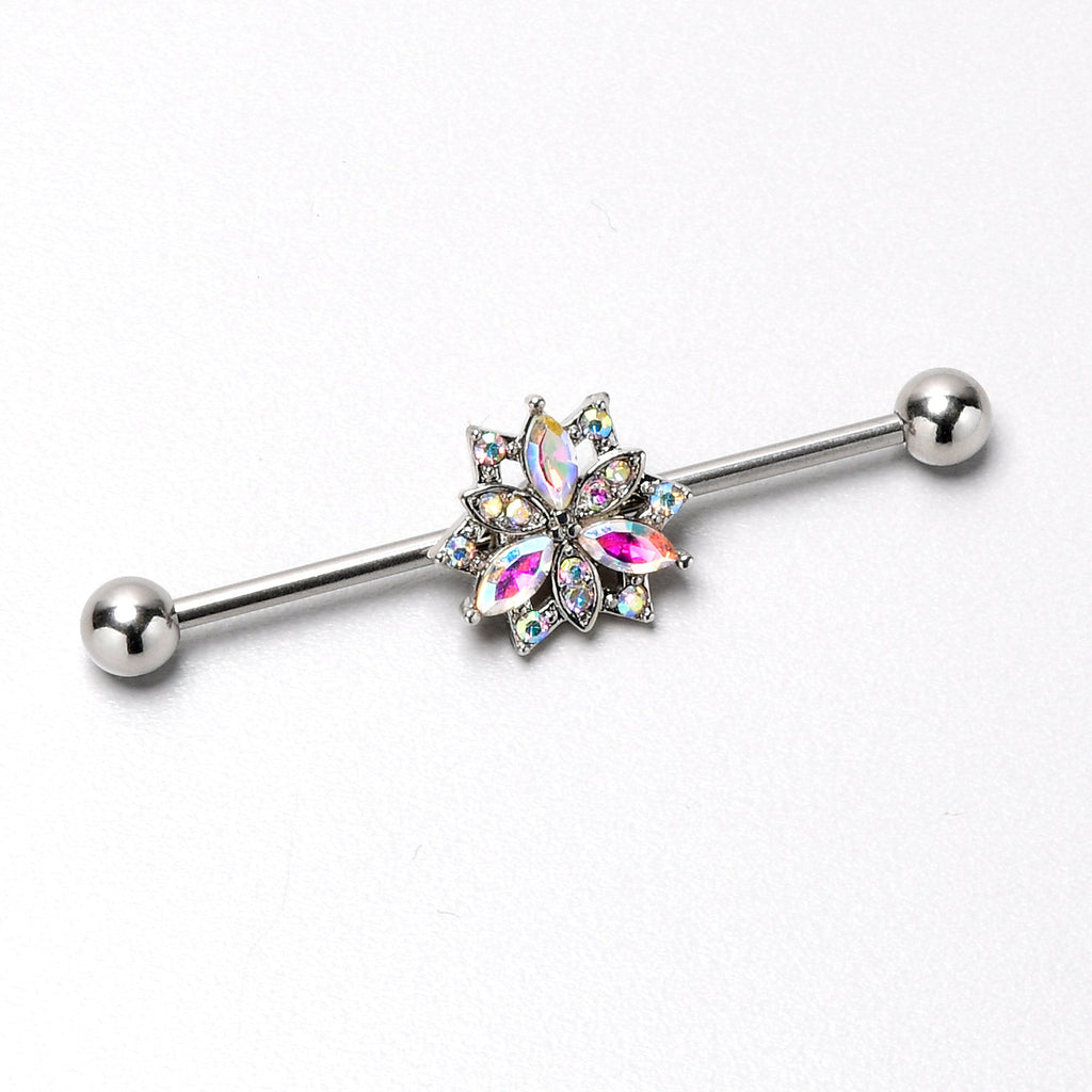 14G Aurora CZ Gem Snowflake Style Industrial Barbell 38mm