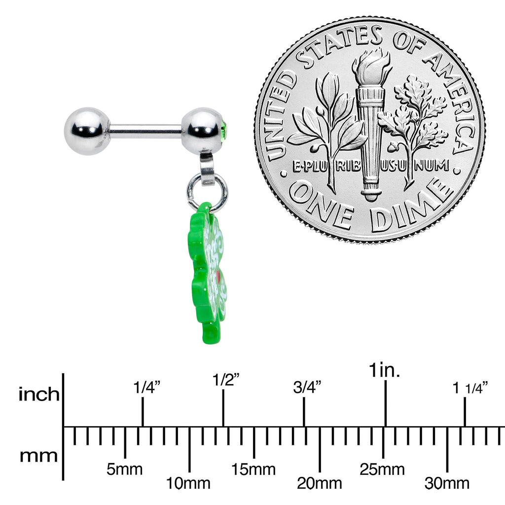 16G 1/4 Green Gem Kiss Me Shamrock St Patricks Cartilage Earring