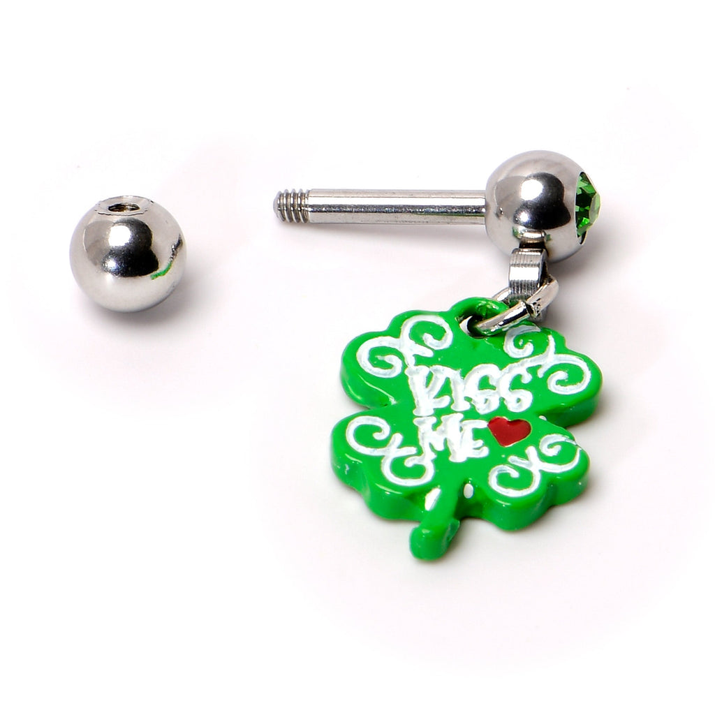 16G 1/4 Green Gem Kiss Me Shamrock St Patricks Cartilage Earring